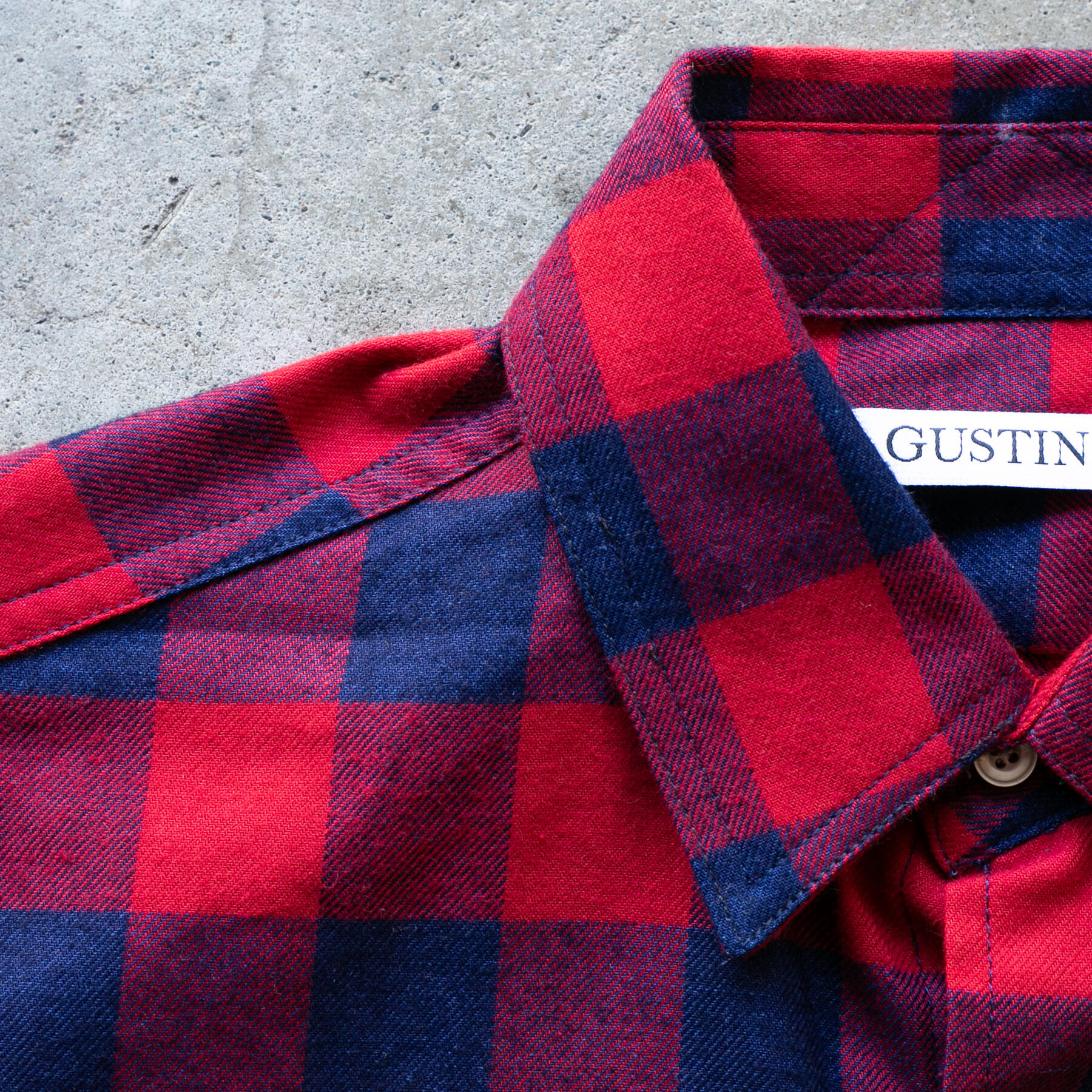 gustin #1285 indigo dye flannel check - dark x red
