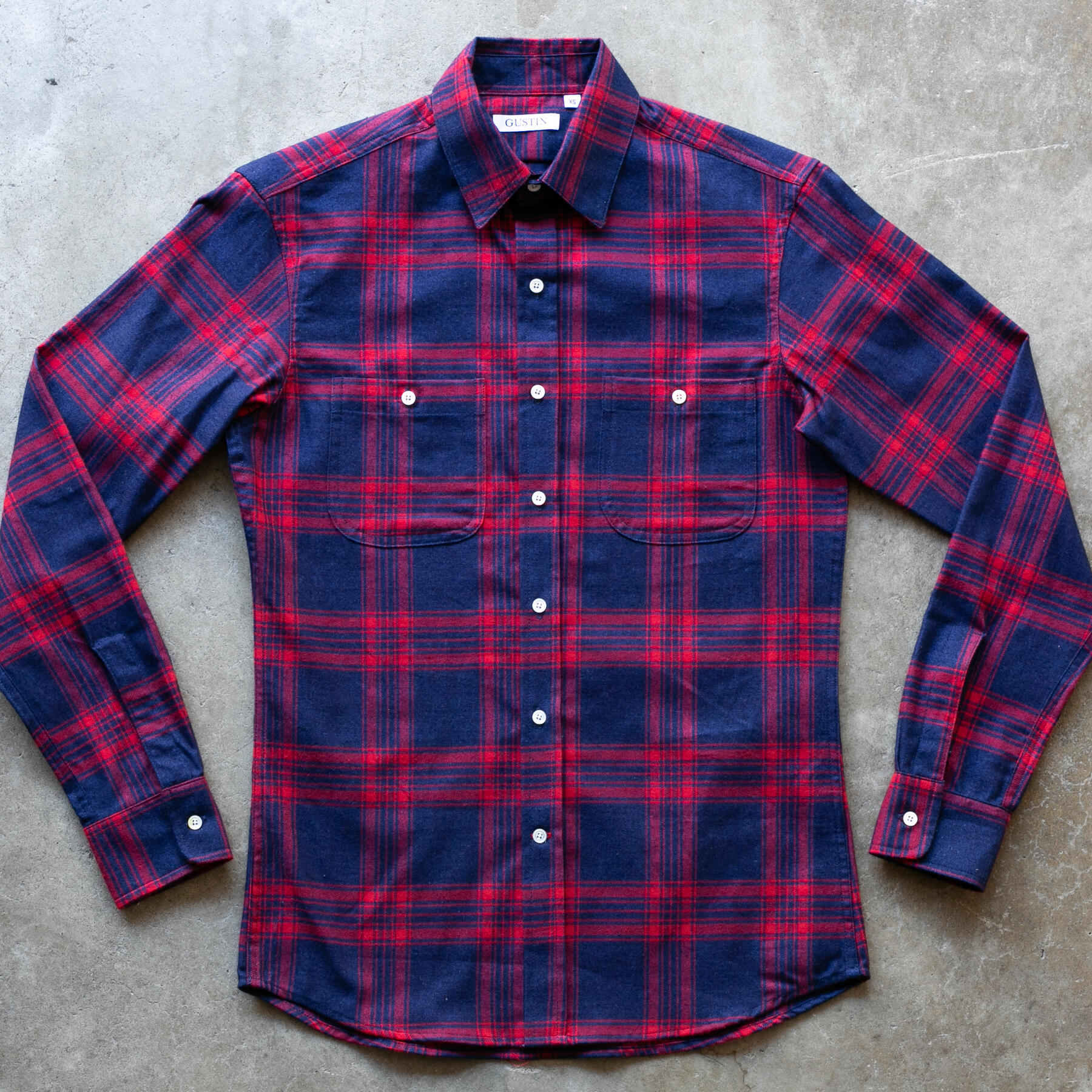 gustin #1286 indigo dye flannel plaid - dark x red