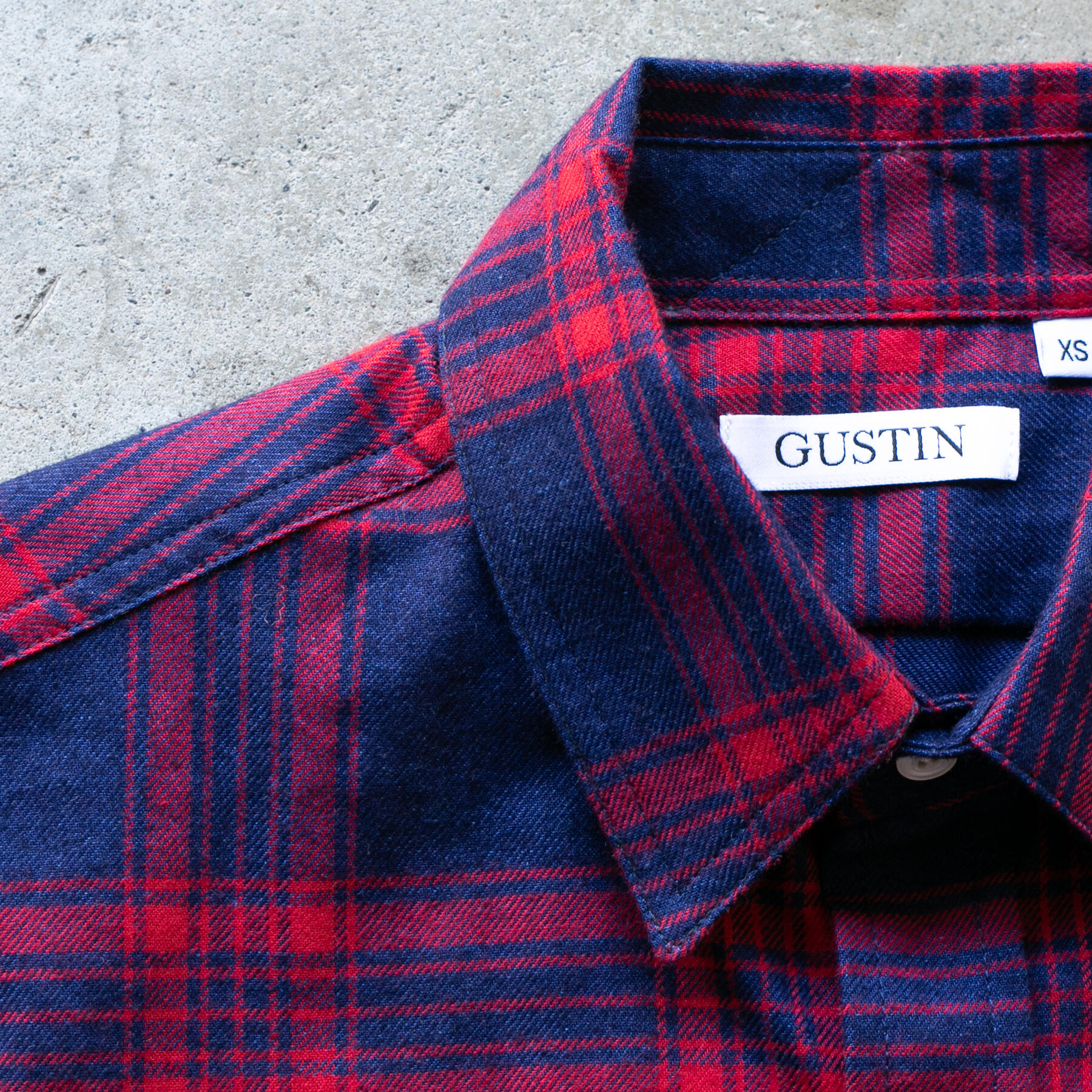 gustin #1286 indigo dye flannel plaid - dark x red