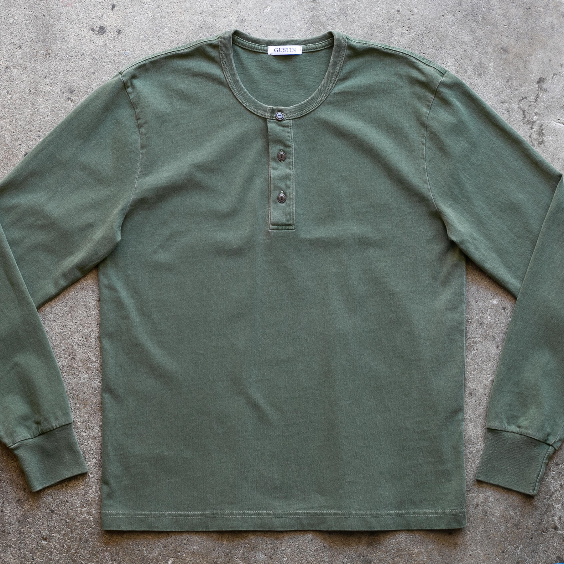 gustin american heavy henley - vintage olive