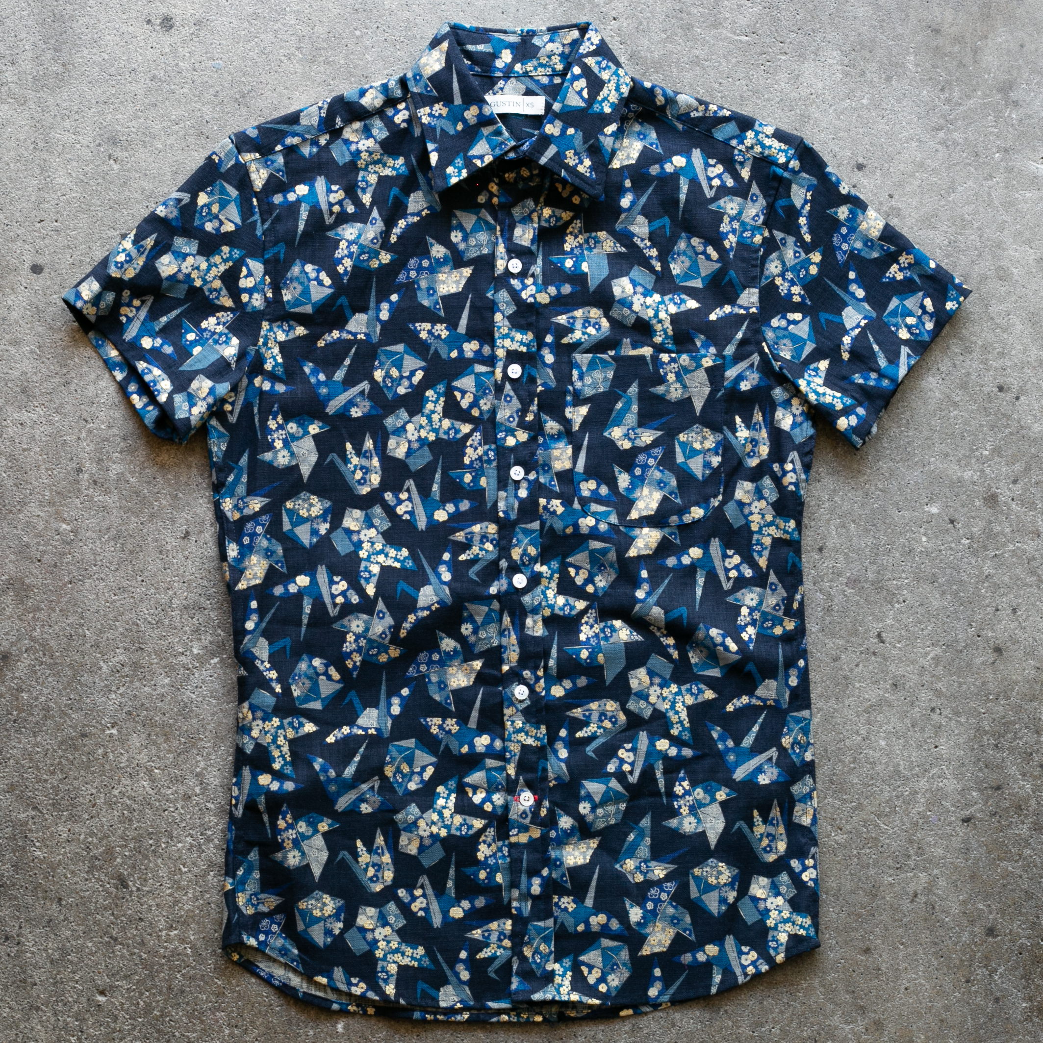 Japan Retro Leisure Origami Shirt Navy | Gustin