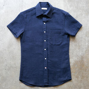 gustin #1278 japan gauze grid shirt - navy
