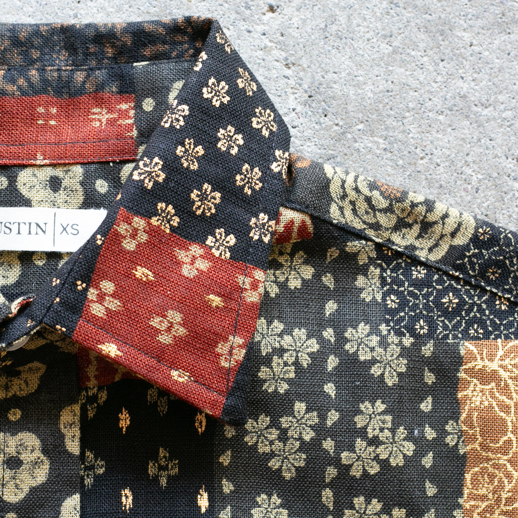 gustin #1286 japan patchwork shirt - black red