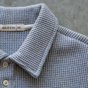 gustin japan monster waffle polo - heather steel