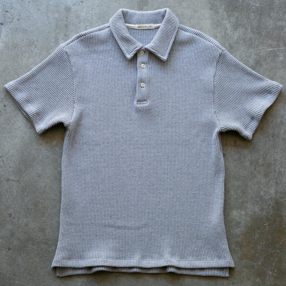 gustin japan monster waffle polo - heather steel