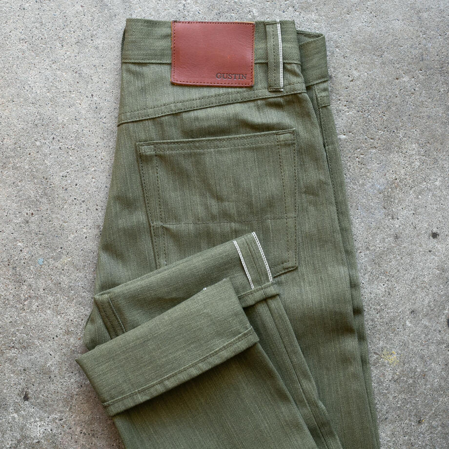 gustin #622 cone mills experimental selvedge - army super slub