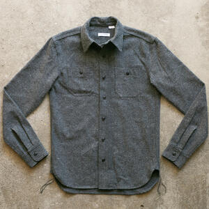 gustin #187 charcoal x black wool herringbone workshirt