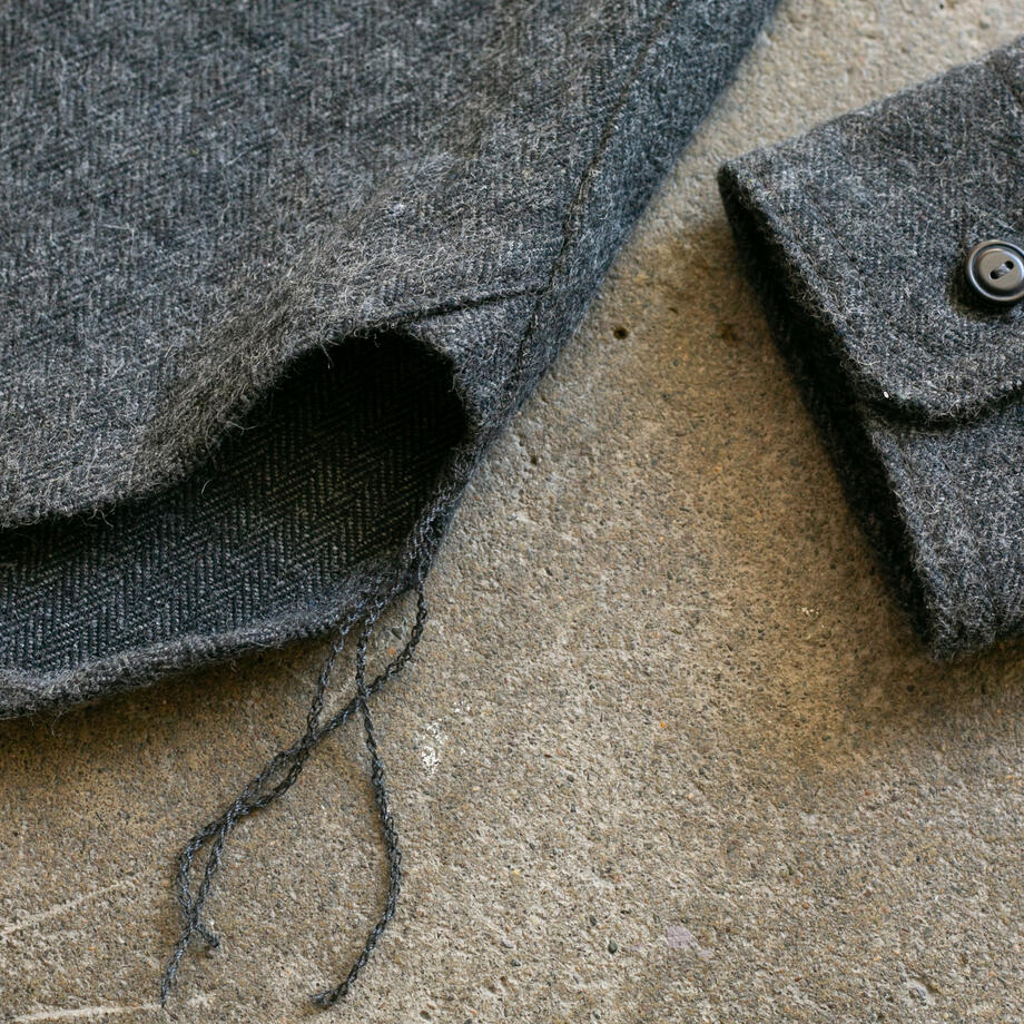 gustin #187 charcoal x black wool herringbone workshirt