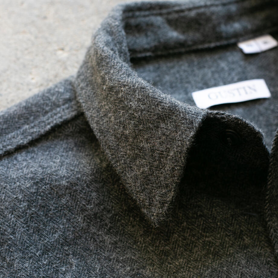 gustin #187 charcoal x black wool herringbone workshirt
