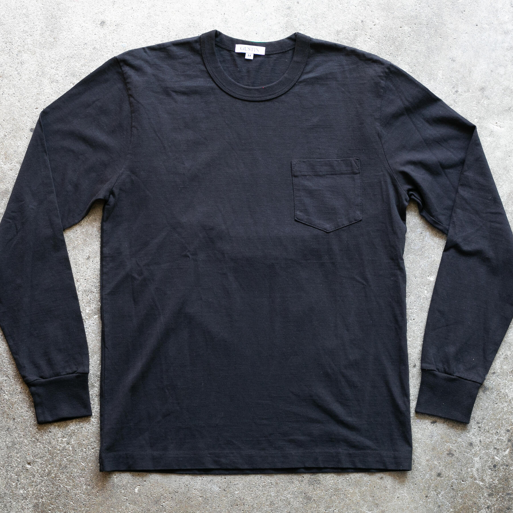 gustin american heavy long sleeve pocket t-shirt - black