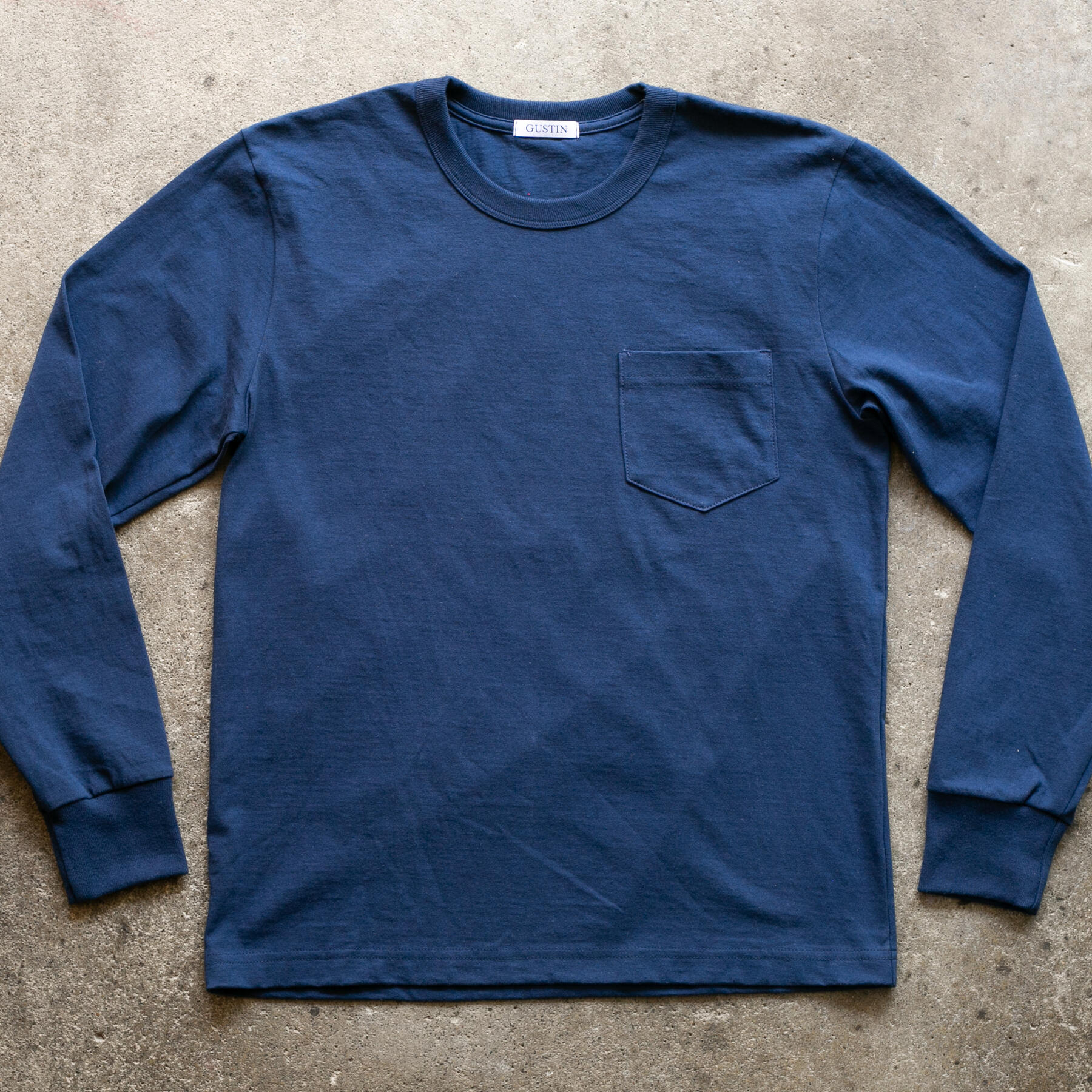 gustin american heavy long sleeve pocket t-shirt - navy