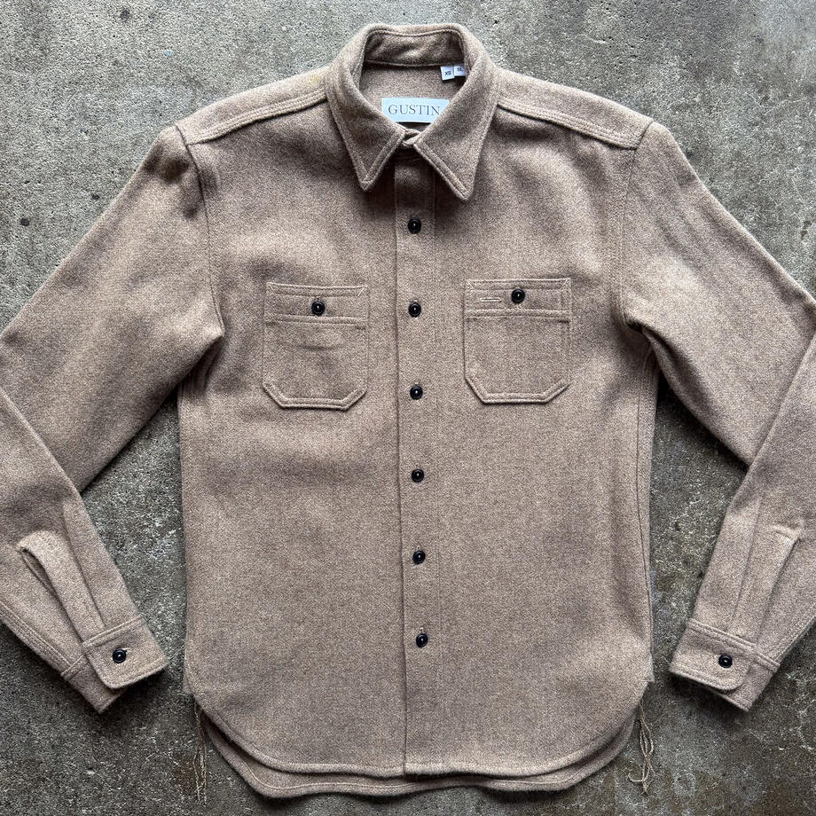 gustin #188 japan rustic wool workshirt - wheat
