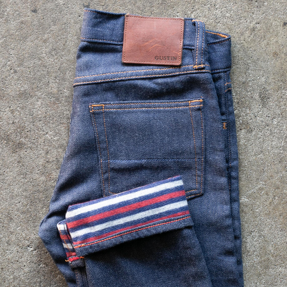 gustin #483 japan double flannel denim - red white blue