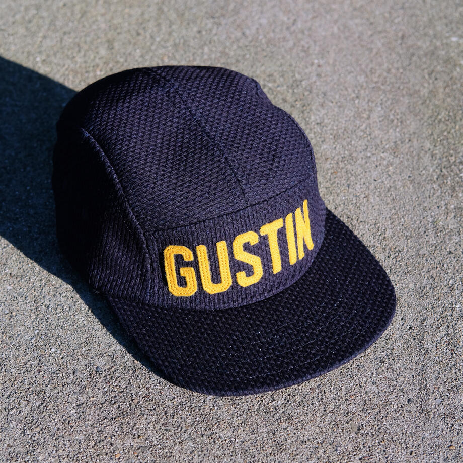 gustin camp hat - monster sashiko indigo - gustin logo