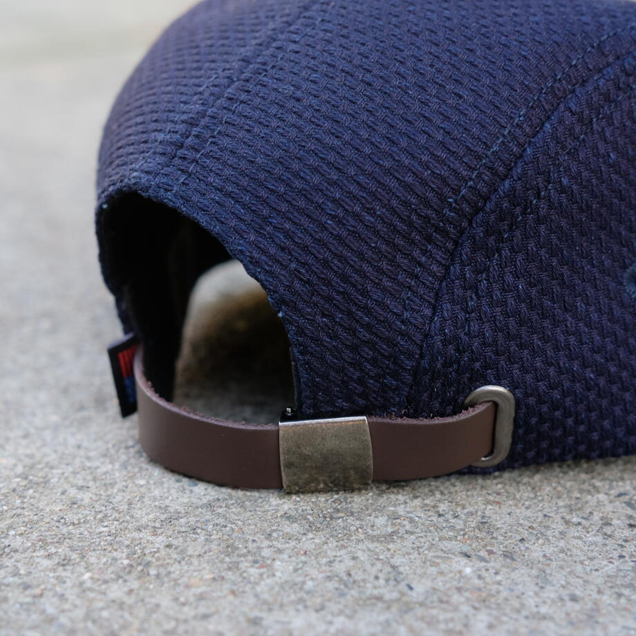 gustin camp hat - monster sashiko indigo - gustin logo