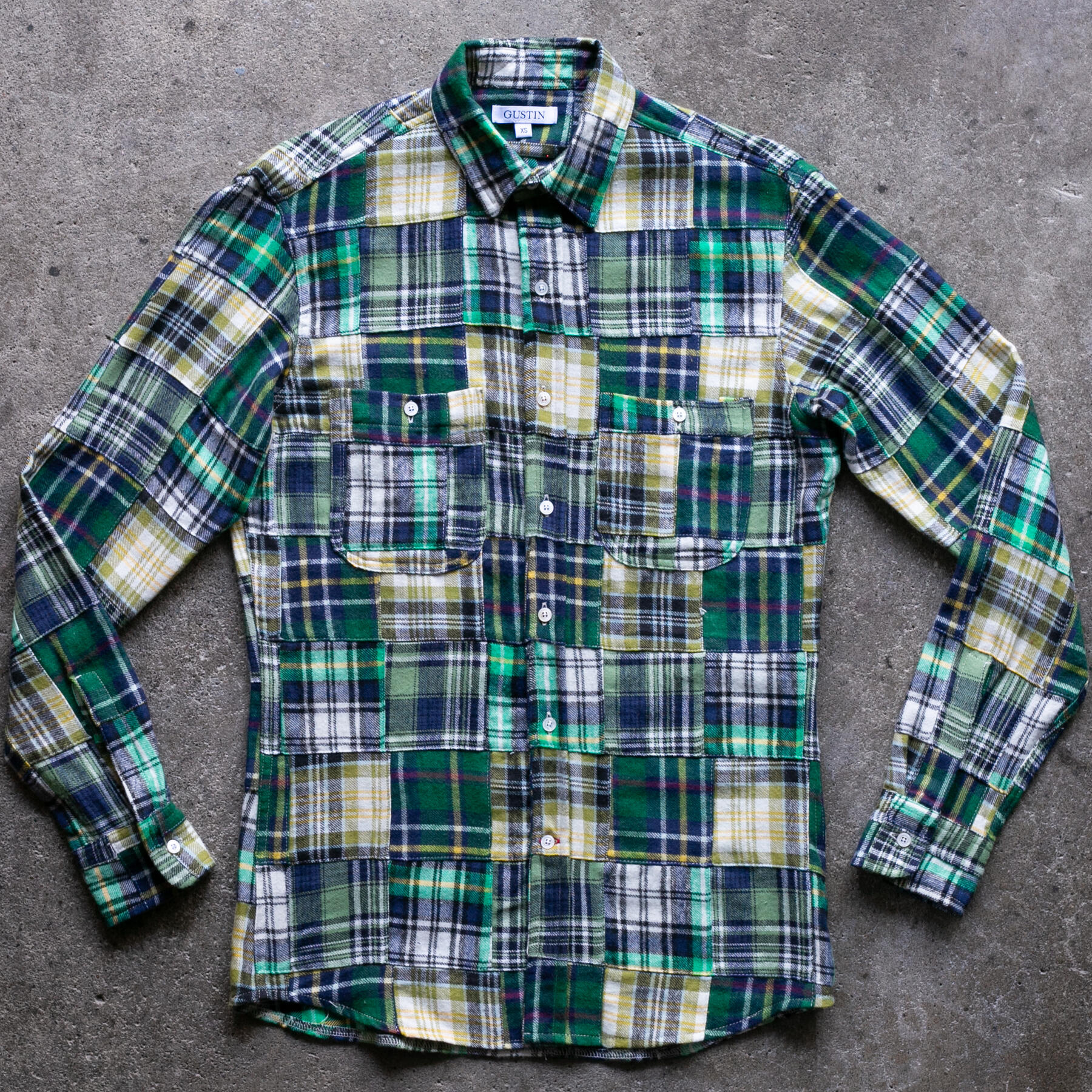 gustin #1335 patchwork shirt - blue green