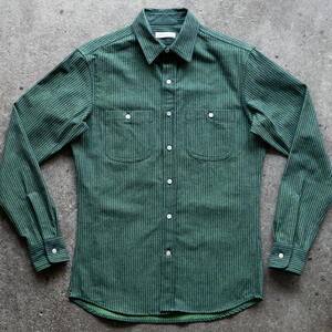 gustin #1338 neon shadow hickory stripe shirt - green