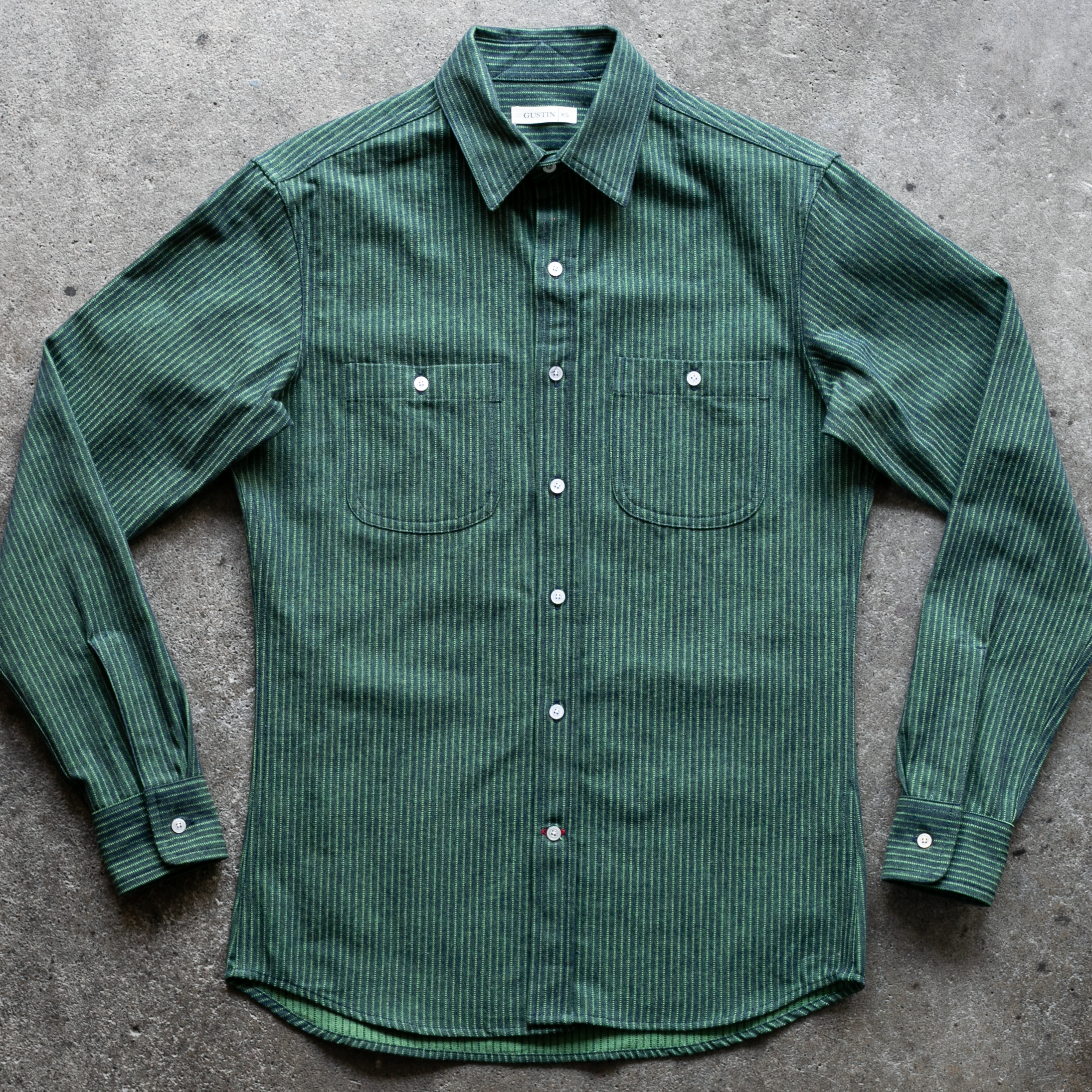 Neon Shadow Hickory Stripe Shirt Green | Gustin
