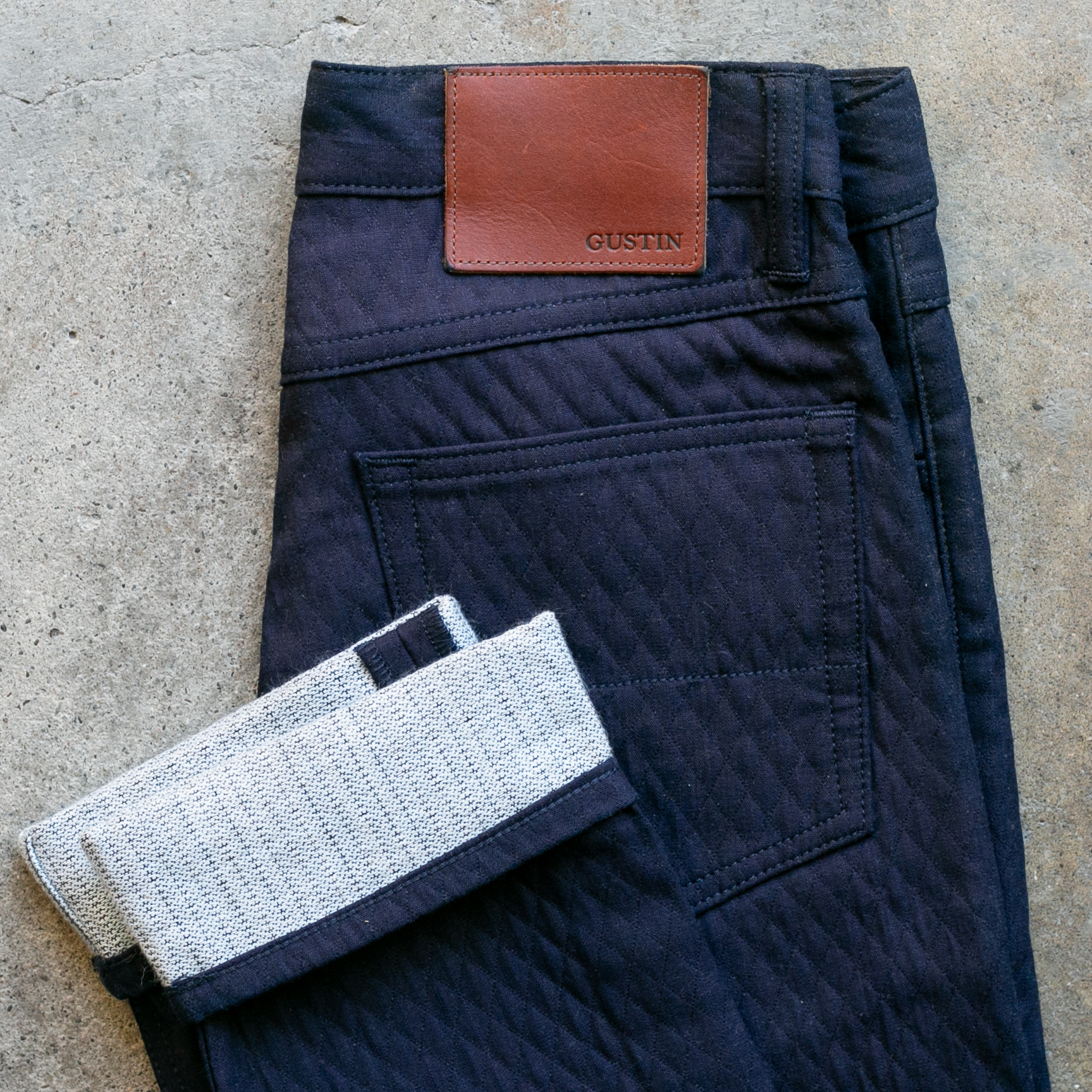 Diamond Quilt 5 Pocket Indigo x Indigo | Gustin
