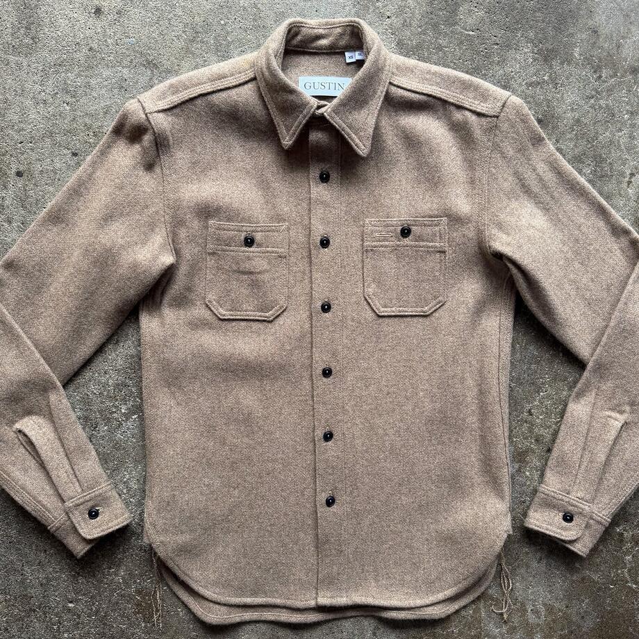 gustin #188 japan rustic wool workshirt - wheat