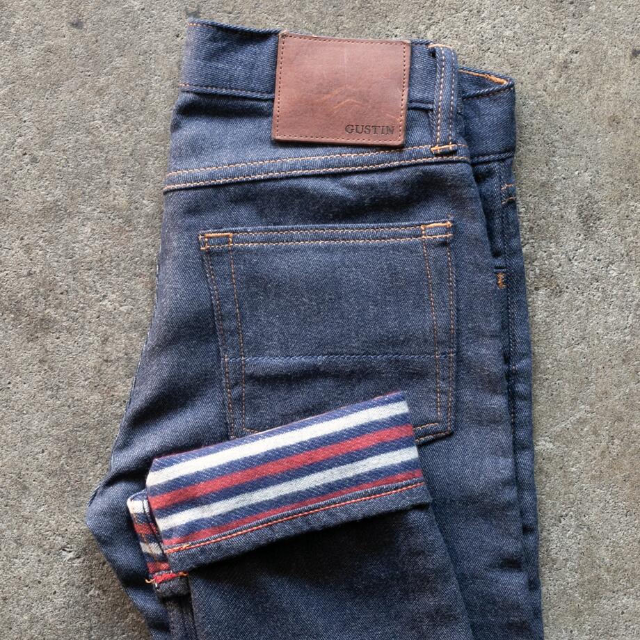 gustin #483 japan double flannel denim - red white blue