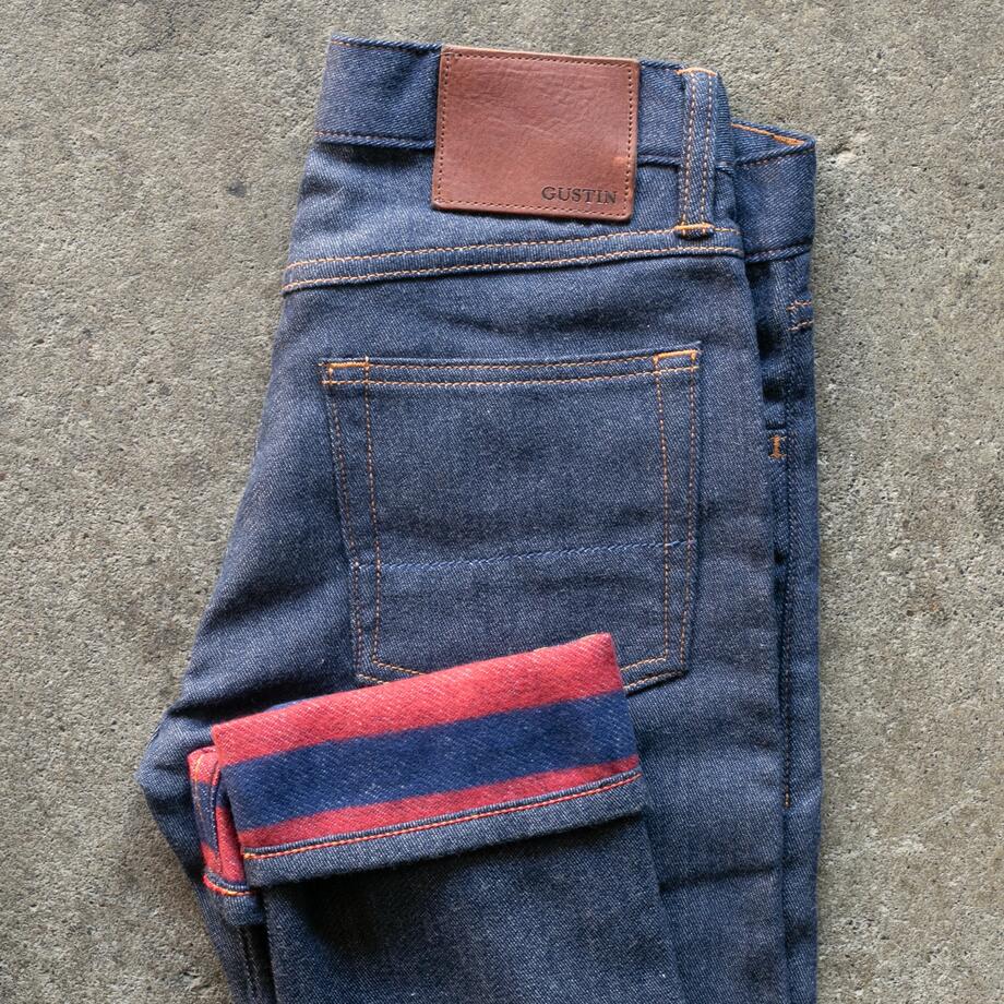 gustin #484 japan double flannel denim - blue red