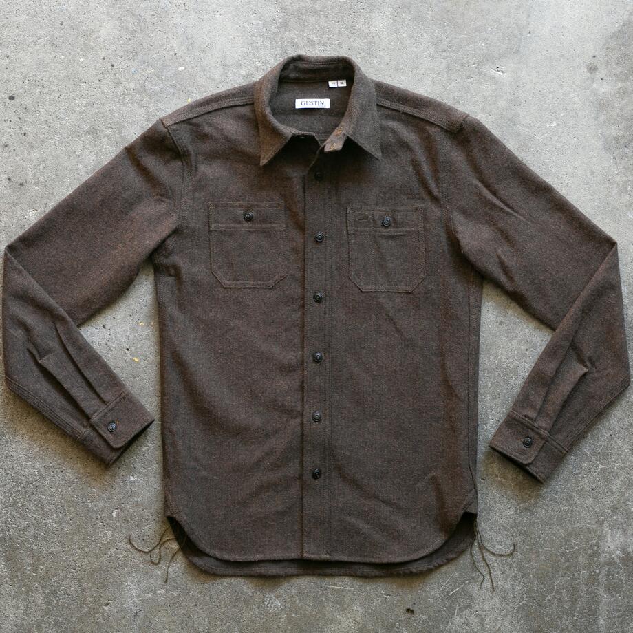 gustin #57 brown x black wool herringbone workshirt