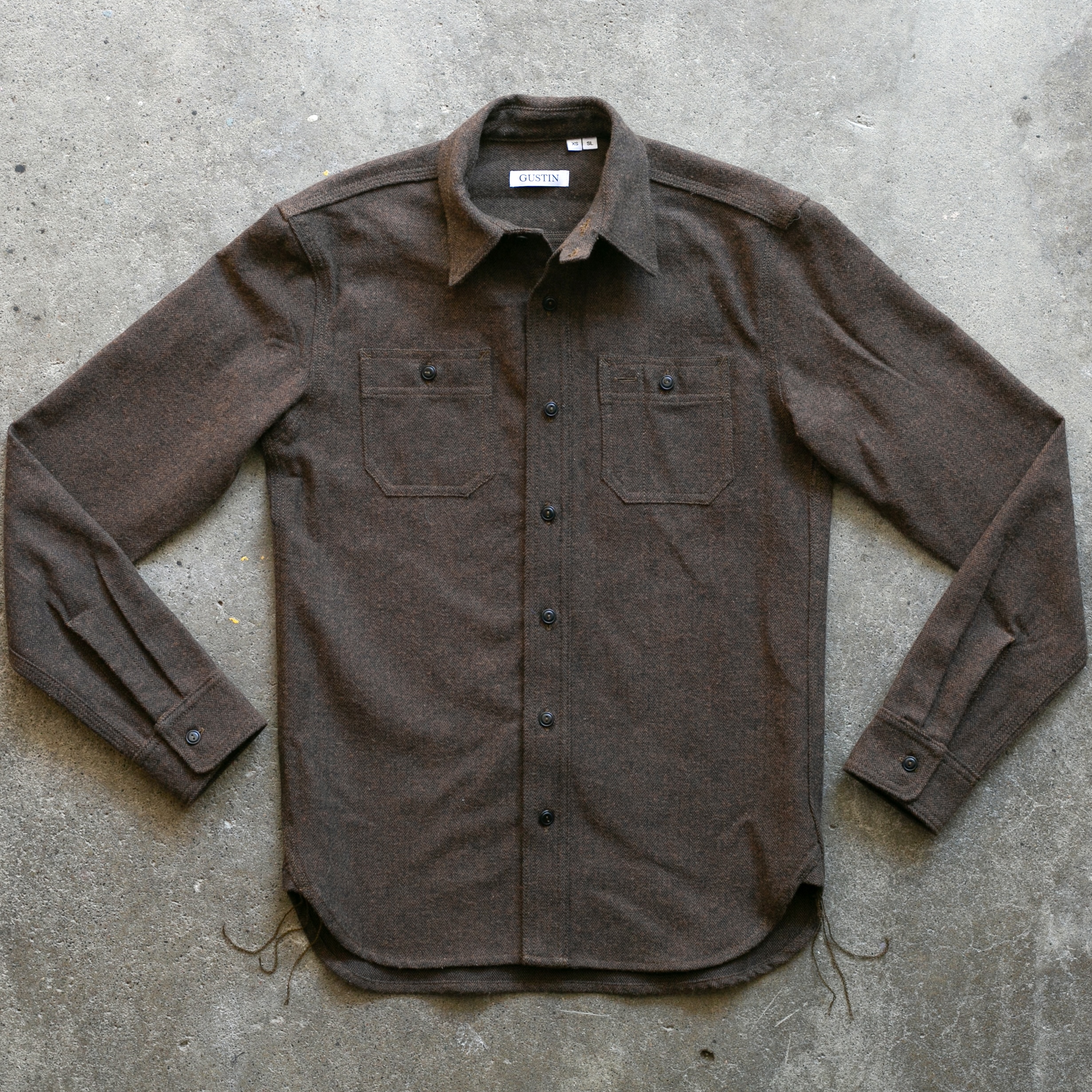 57 Brown X Black Wool Herringbone Workshirt | Gustin Shirts