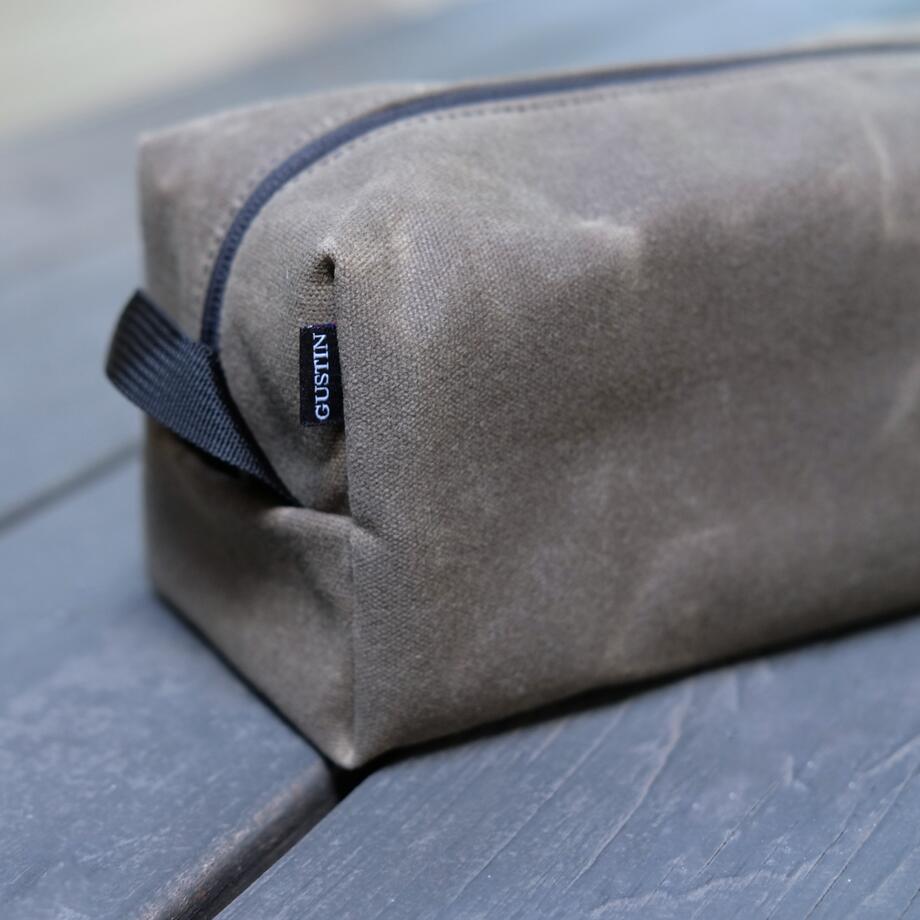 gustin waxed canvas dopp kit - dark oak