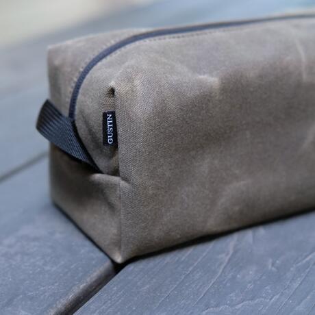 gustin waxed canvas dopp kit - dark oak