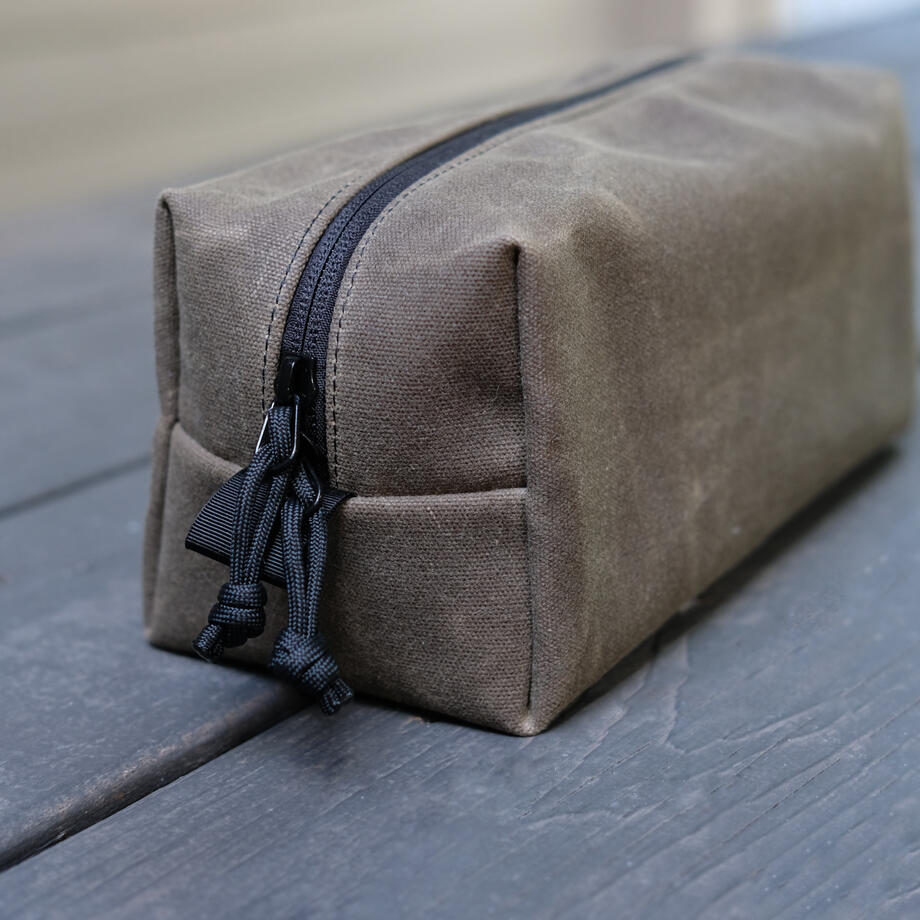 gustin waxed canvas dopp kit - dark oak
