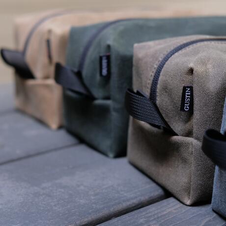 gustin waxed canvas dopp kit - dark oak