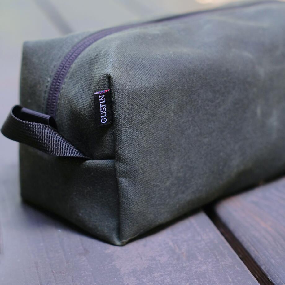gustin waxed canvas dopp kit - olive