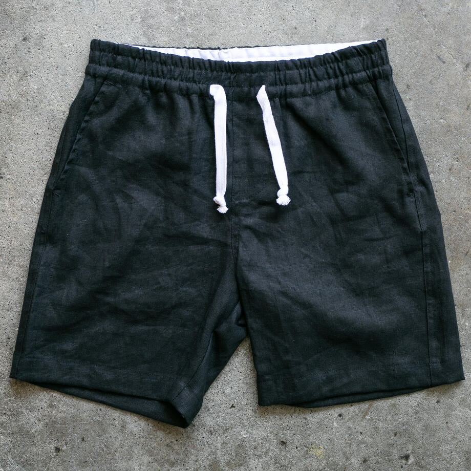 gustin #118 rustic slub linen shorts - black