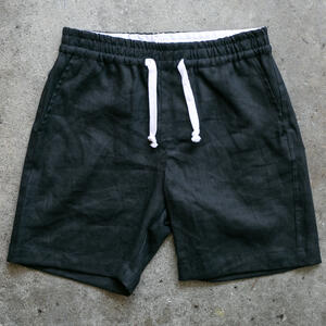 gustin #118 rustic slub linen shorts - black