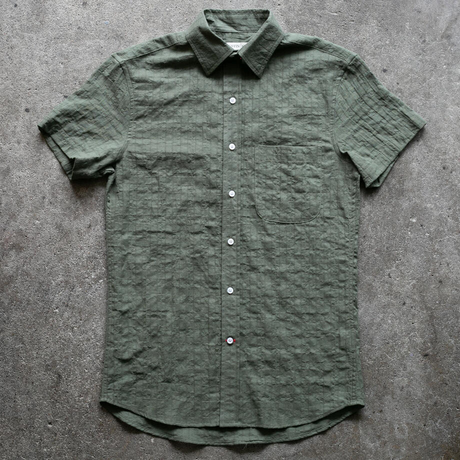 gustin #1362 japan organic dobby grid shirt - army