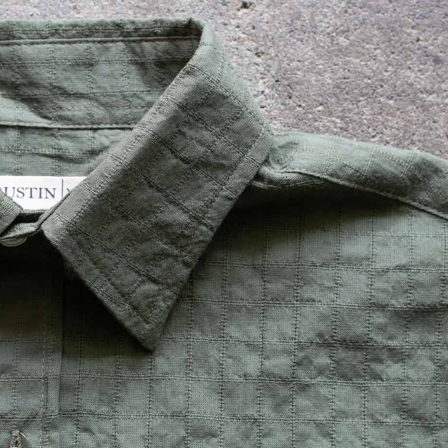 gustin #1362 japan organic dobby grid shirt - army
