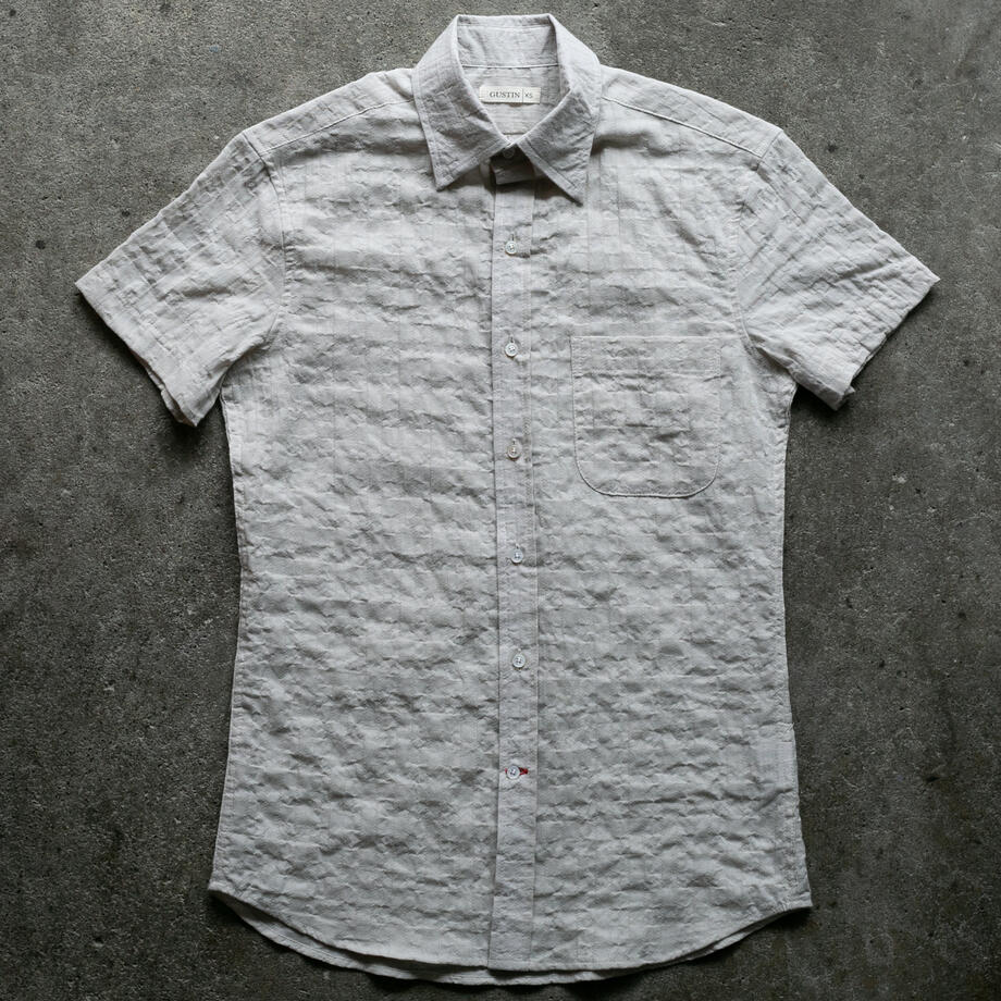 gustin #1363 japan organic dobby grid shirt - concrete