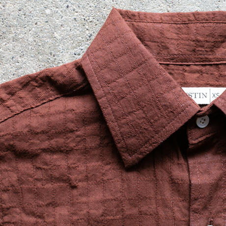 gustin #1364 japan organic dobby grid shirt - oxblood