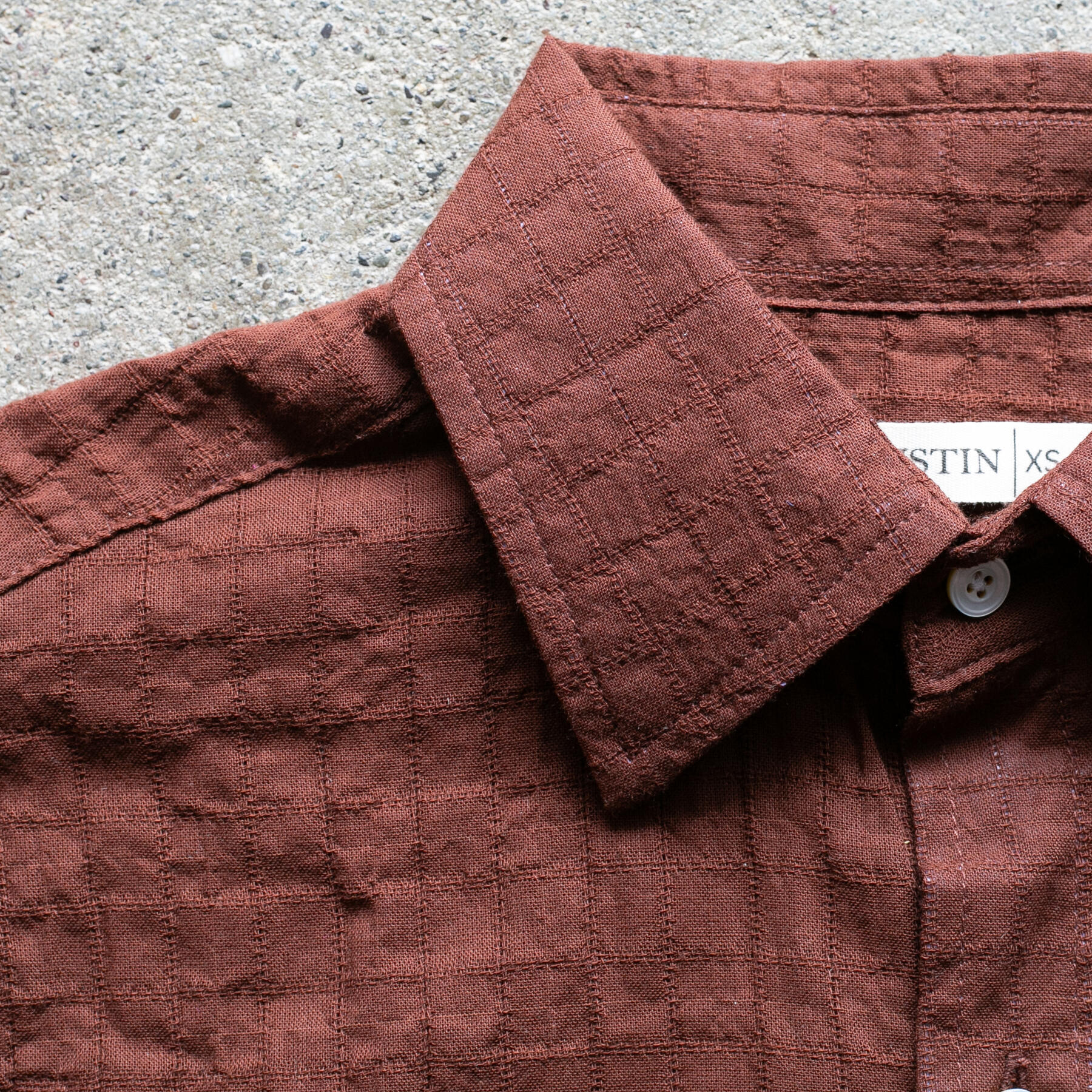 gustin #1364 japan organic dobby grid shirt - oxblood