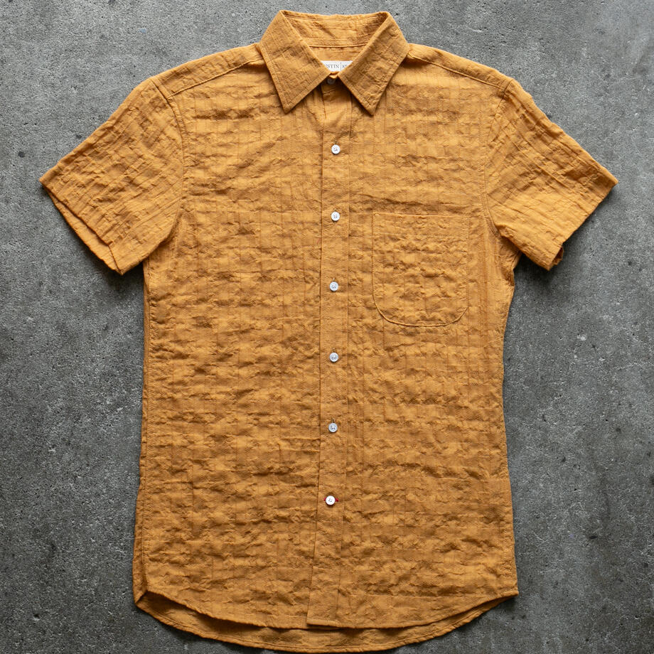 gustin #1366 japan organic dobby grid shirt - saffron