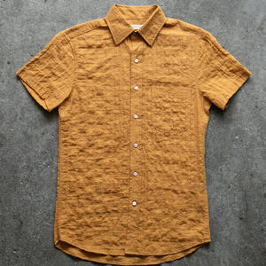 gustin #1366 japan organic dobby grid shirt - saffron