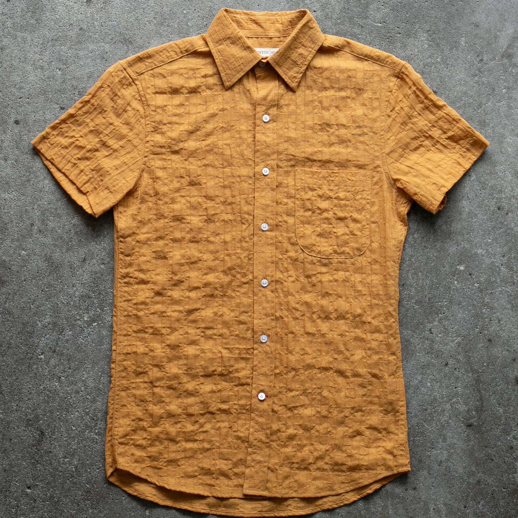gustin #1366 japan organic dobby grid shirt - saffron