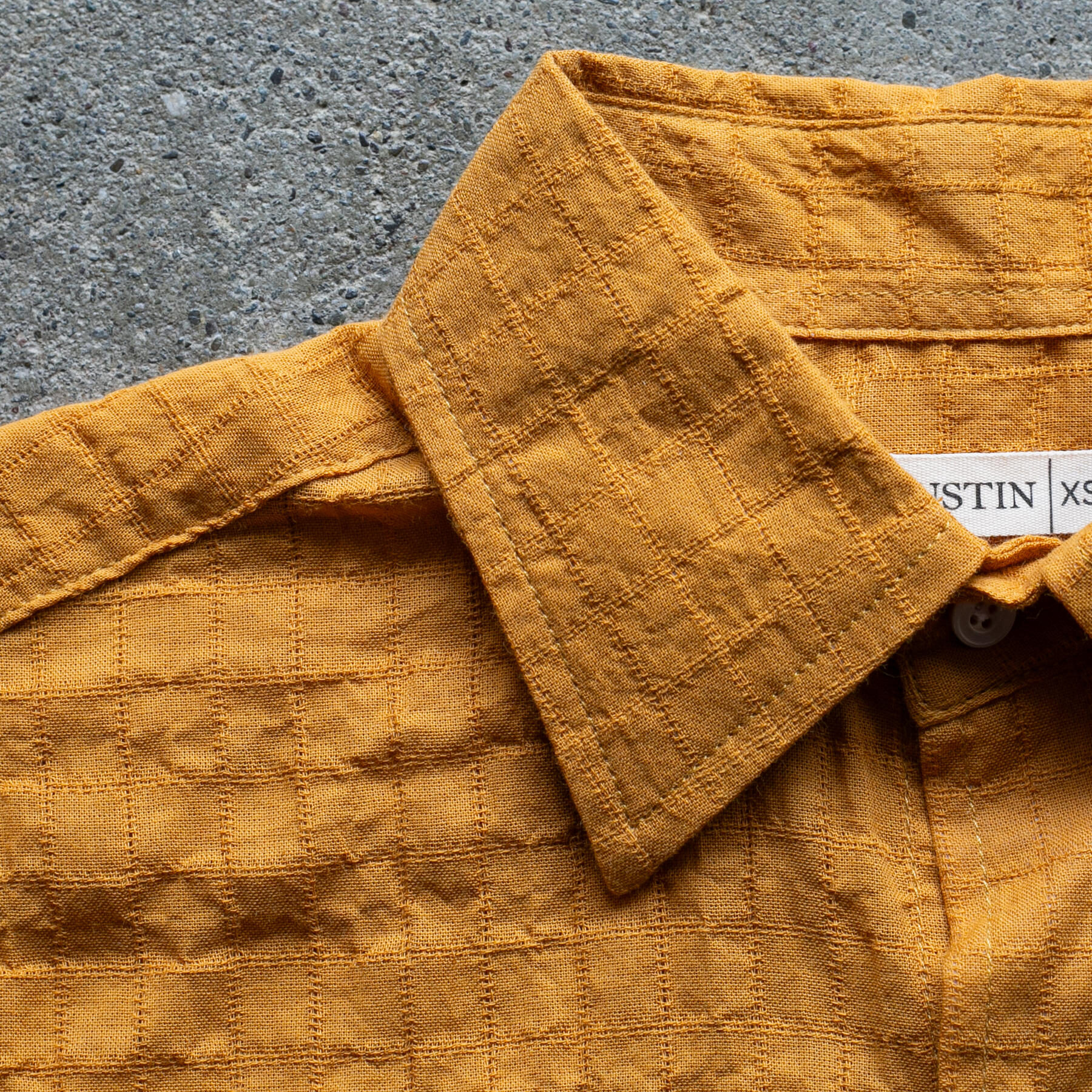 gustin #1366 japan organic dobby grid shirt - saffron