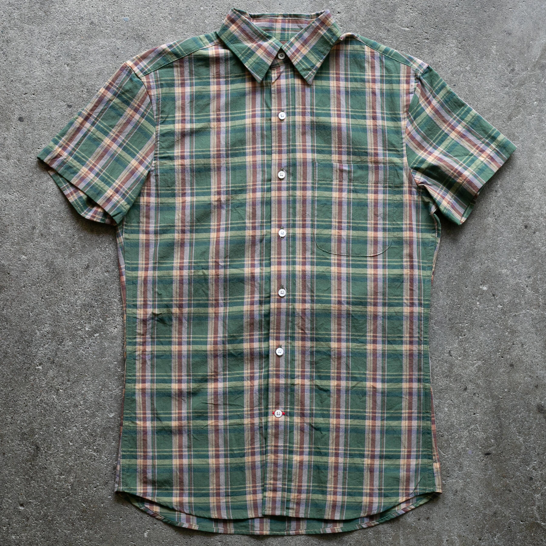 gustin #1373 organic madras shirt - forest