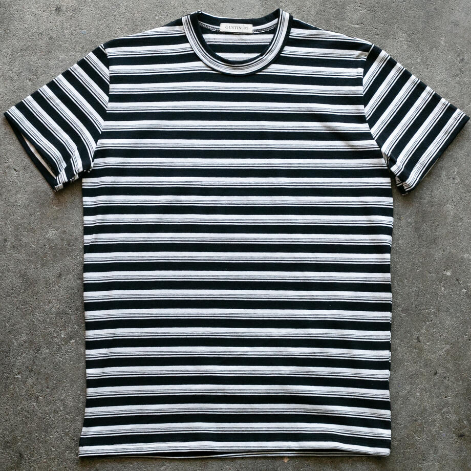gustin japan heavy retro stripe t-shirt - black
