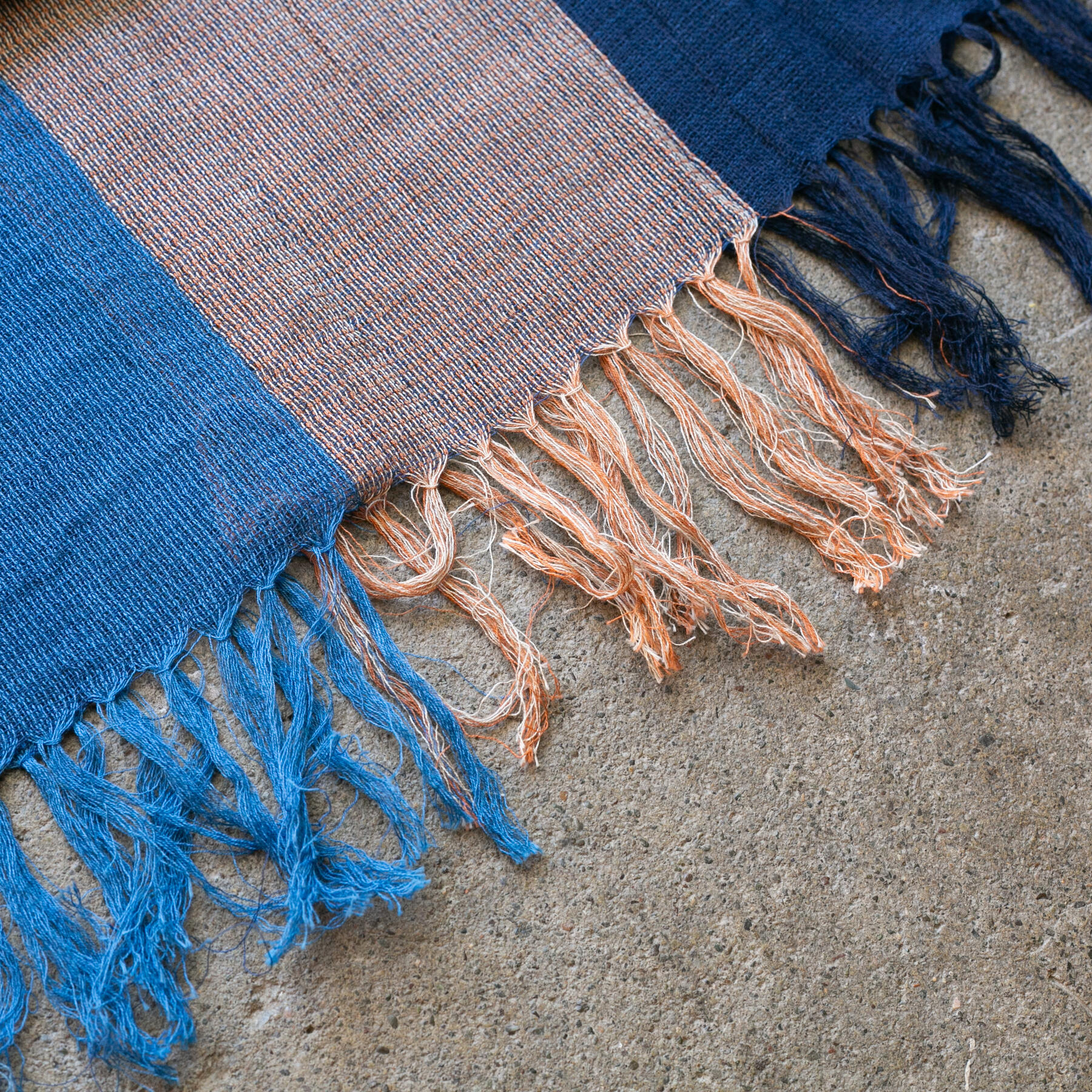 gustin japan persimmon indigo stripe hand dyed selvedge scarf