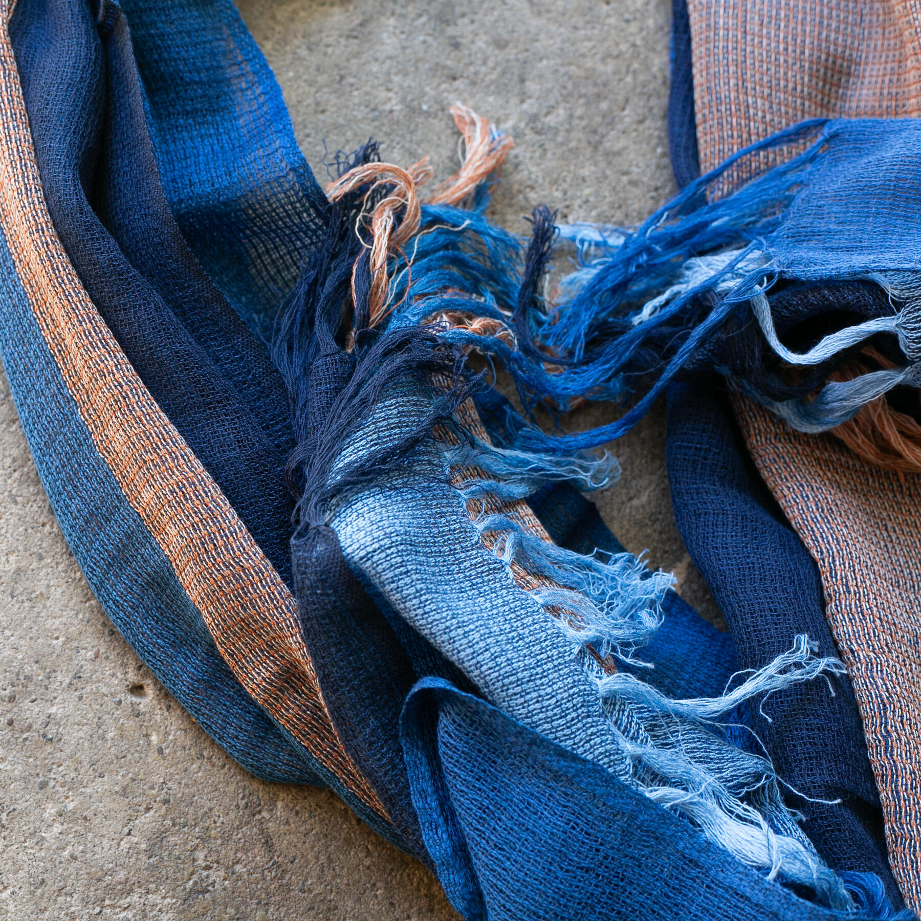 gustin japan persimmon indigo stripe hand dyed selvedge scarf